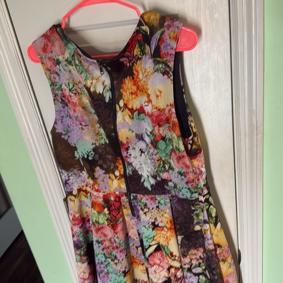 Betsey Johnson Floral Print Fit n Flare Mini Dress Dahlias Fall Flowers Size 14 - Picture 7 of 10